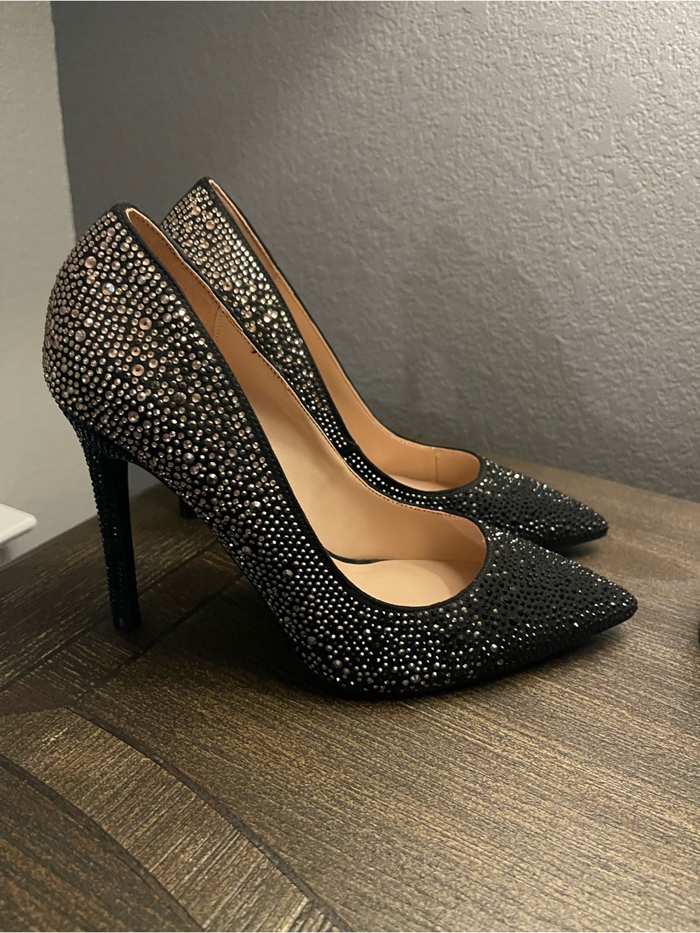 Aldo Black Rhinestone Embellished Pointed-Toe Stiletto Heels